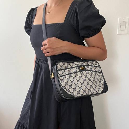 Gucci Vintage  Blue GG Canvas and Leather Shoulder Bag