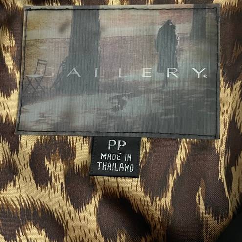 Gallery Black Collared Jacket With Slotted Pockets Leopard Print Lining Sz PP