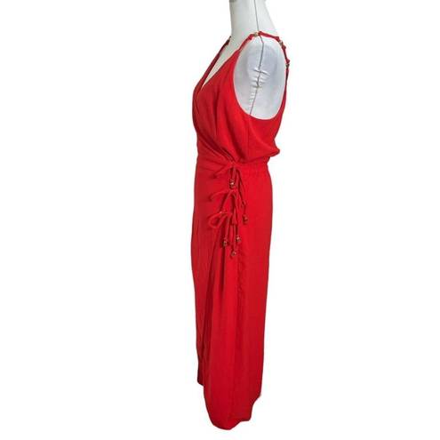 Vix Paula Hermanny  Cyndi Crinkled Voile Midi Wrap Dress Red Womens Size L