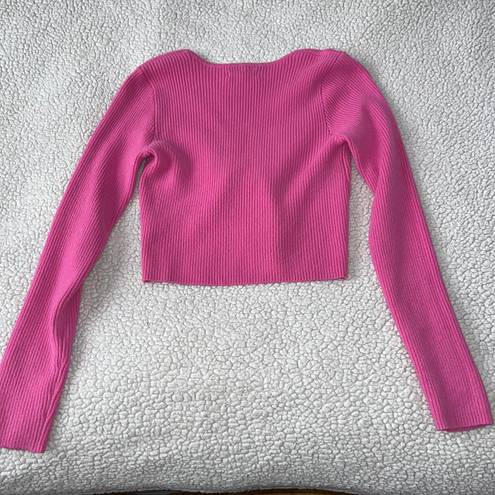 Aeropostale Pink Ribbed Crop Keyhole Sweater 