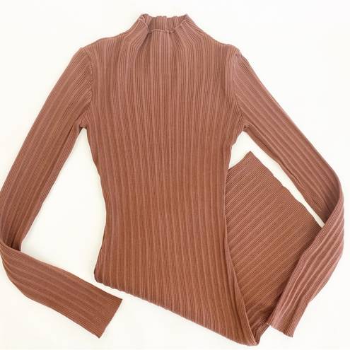 Naked Wardrobe  Long Sleeve Mock Neck Ribbed Bodycon Mini Dress: Rust Brown