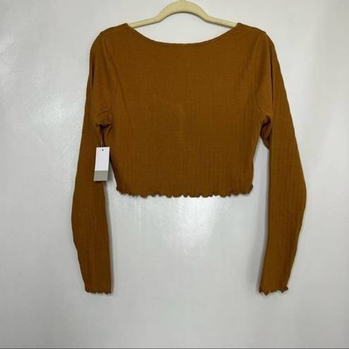 BP ‎  Womens Henley Long Sleeve Crop Top Mustard Yellow Size Large