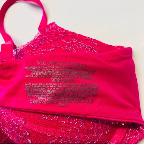 Victoria's Secret  Bombshell Plunge Super Push Up Bra Lace 36A add 2 Cups Pink