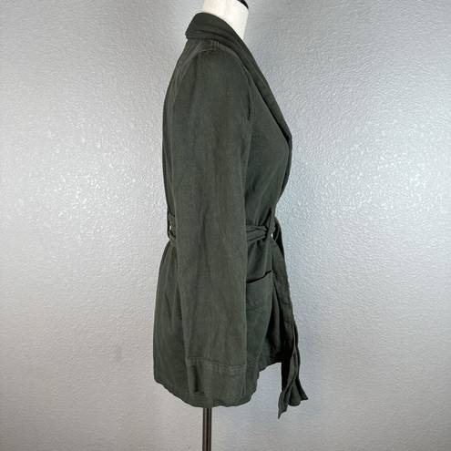 Good American  Womens The Wrap Belted Jacket Size 1 S Small Olive Green Pockets