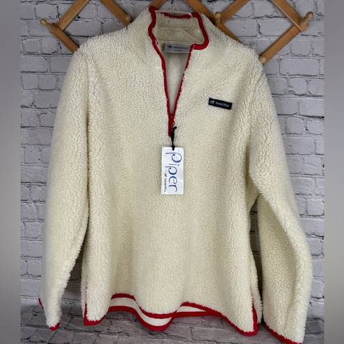 Piper SmartPak  Sherpa quarter Zip Pullover sweatshirt Size Large Ivory Barn Red