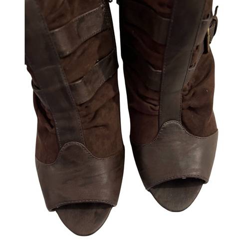 Guess  Shoes Womens 10 Brown Suede Heeled Ankle Peeptoe Brown Side Zip Buckle