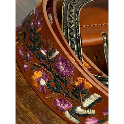 Vera Pelle  Embroidered Brown Leather Belt