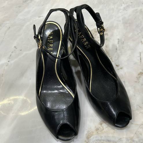 Ralph Lauren | Black Sling Back Wedges With Ankle Strap Size 8.5