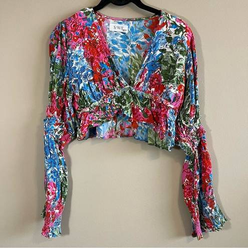 In Bloom S/W/F Revolve Nova Crop Long Sleeve Top  Floral Small