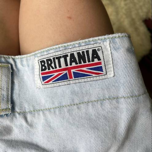 Brittania Vintage Super light wash ultra high rise paper bag waist denim shorts 