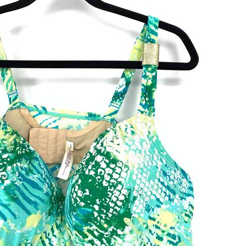 Cacique Swim By  Tankini Top Women's Size 44DD Abstract Print Blue Green