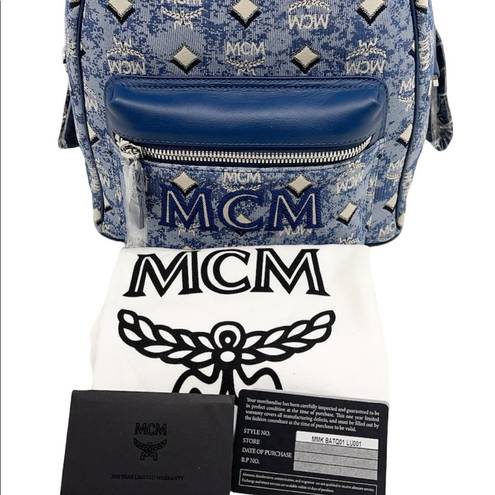 MCM  New Logo Monogrammed Jacquard & Leather Blue Backpack