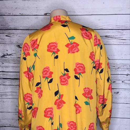 Isaac Mizrahi  Live! Size XL Floral Print Tie at Neckline Long Sleeve Blouse Top