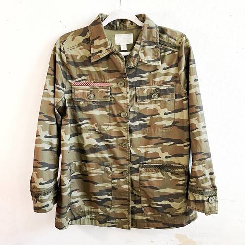 Caslon  Shacket Camouflage Button Front Shirt-Jacket Camo Sz MP EUC Army Green