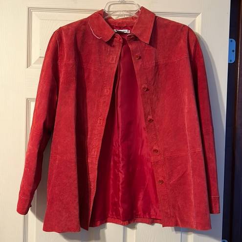 Peter Nygard NYGARD Red Suede Leather Jacket Size 14