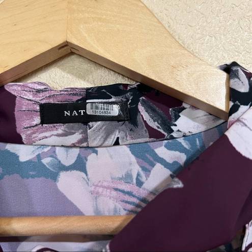Natori  Purple Floral Neck Tie Button Down Blouse
