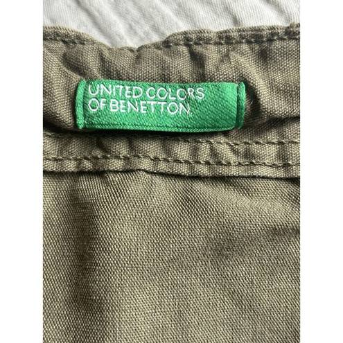 United Colors Of Benetton Benetton Flat Front Wide Leg Linen/Cotton Army Green Pants Womens Size XL