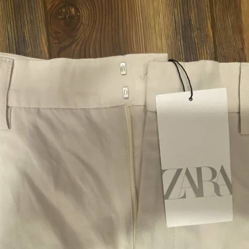 ZARA NWT  Womens Pleated  Pockets Cream Summer Linen Wide Leg Pants Sz XS