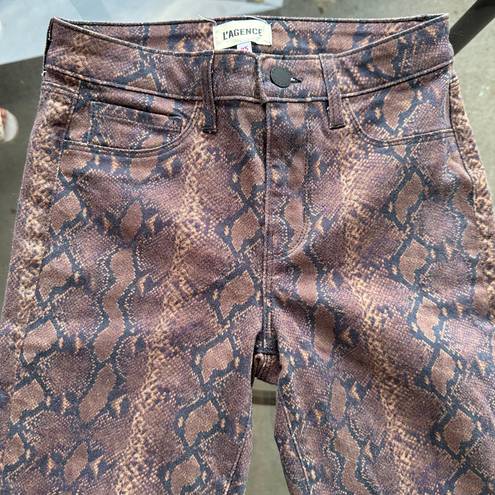 L'AGENCE L’AGENCE Margot High Rise Cropped Skinny Python Snake Print Jeans Brown 25 NWOT