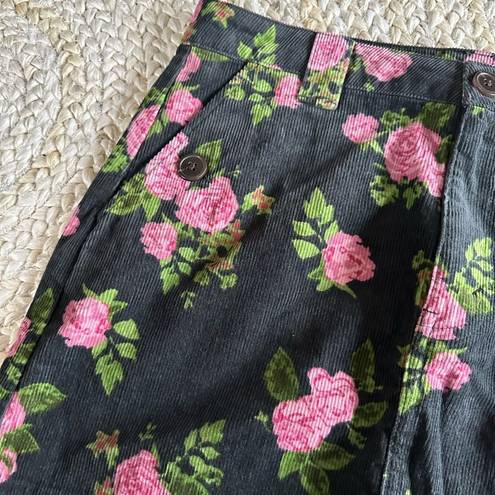 Wild Fable  Skirt 6 Black Corduroy Mini Rose Floral Boho Rib Dress Pink Women NWT