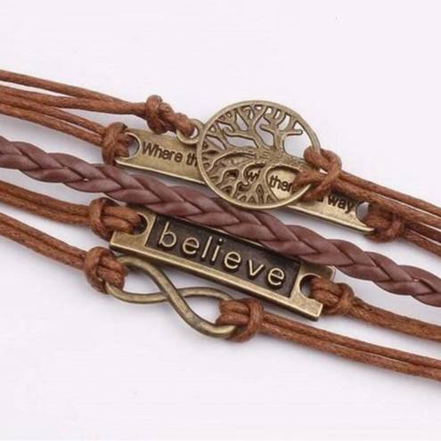 infinity Leather‎ Bracelet With Tree Of Life  And Believe Multiple Strands Unisex