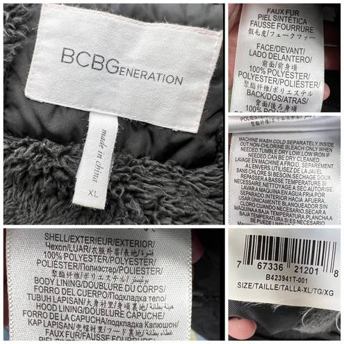 BCBGeneration Puffer Jacket Faux Fur Lined Parka Coat Black XL