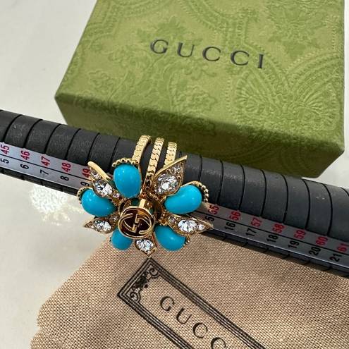 Gucci  Interlocking G Turquoise and Crystal Floral Ring