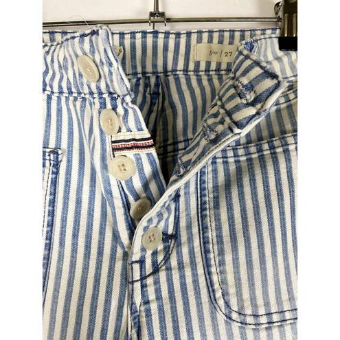 Pilcro and the Letterpress Pilcro Size 4/27 Pants Blue and White Vertical Stripes Cropped Jeans Button Fly