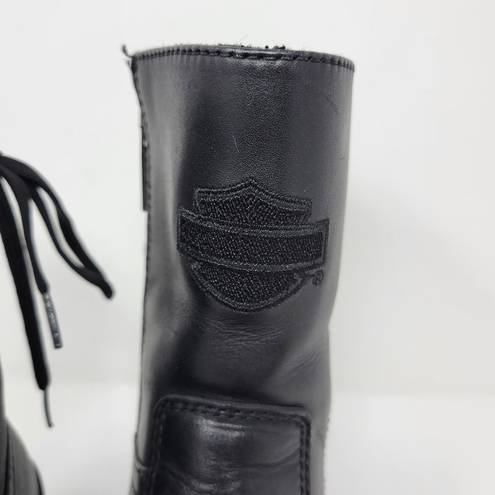 Harley Davidson  Black Leather Lace Up Heeled Boots Side Zipper Size 6