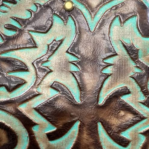 Laredo Handmade  Burnt Turquoise Leather Western crossbody Purse Embossed Design