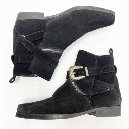 ALL SAINTS Black Suede Western Buckle Ankle Boots EU 36