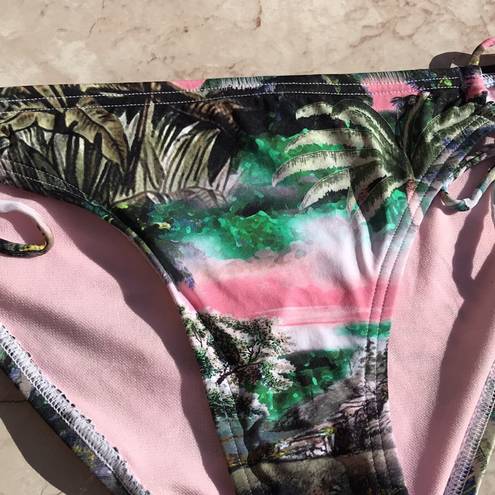 The Bikini Lab Pink and Green Tropical Print  Strappy Swim Bottoms