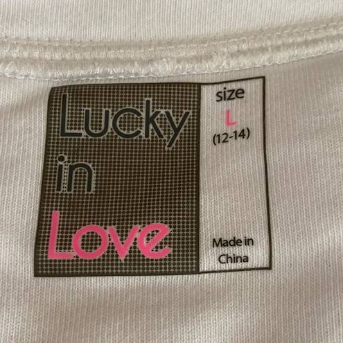 Lucky in Love  White ZIPS ARE SEALED Sweatshirt/Jacket. Size Large. NWT