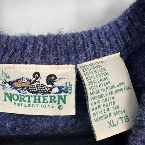 Northern Reflections Vintage  Button Front Sweater Vest Blue White Small Trees