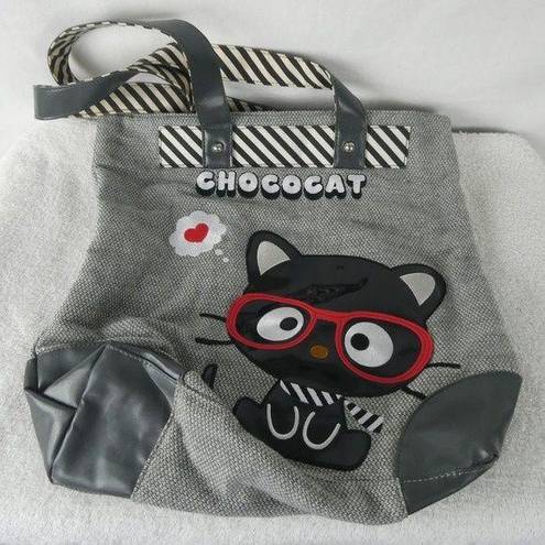 Sanrio  Chococat 2010  Glasses Scarf Striped Tote Bag Shoulder Purse Grey Red