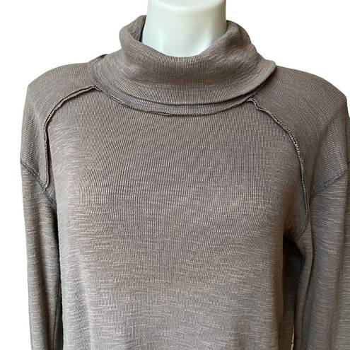 We The Free Free People  Taupe Brown Split Back Turtleneck Knit Sweater Size M