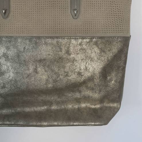 Stella & Dot  Hudson Women's Brushed Metallic Faux Suede Tote Bag Gray Black M