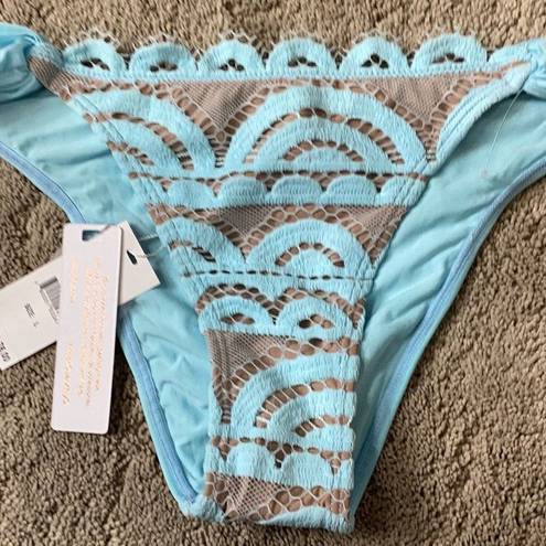 PilyQ New.  lace crystal blue fanned teeny bikini bottom. Large