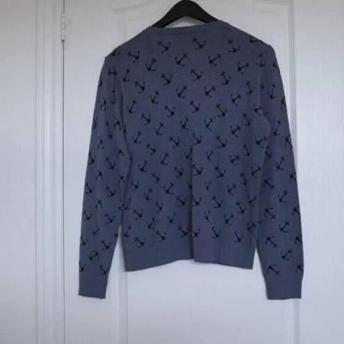 Tommy Hilfiger  Womens Blue Anchor Cardigan Sweater Large 100% Cotton Natutical