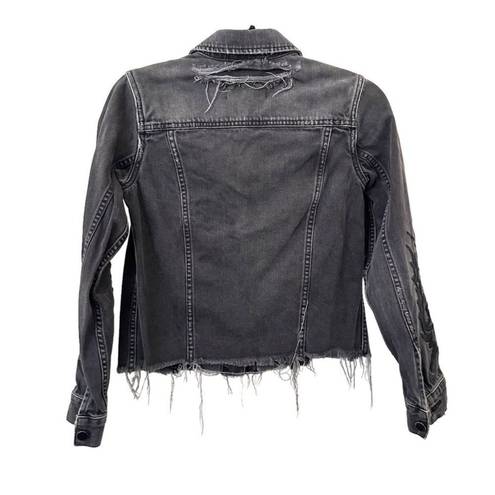 ALLSAINTS  Philly Embroidered Distressed‎ Denim Jacket Sz XS