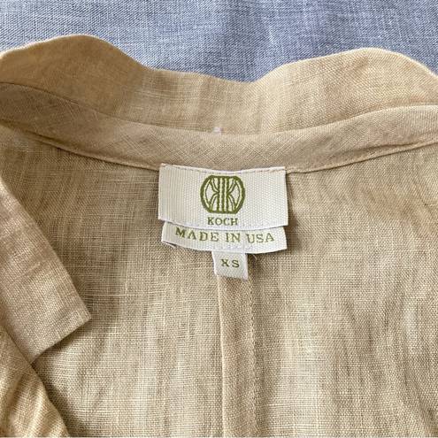 Koch  100%‎ Linen Vest Safari Utility Coastal Old Money Tie Front Pockets XS