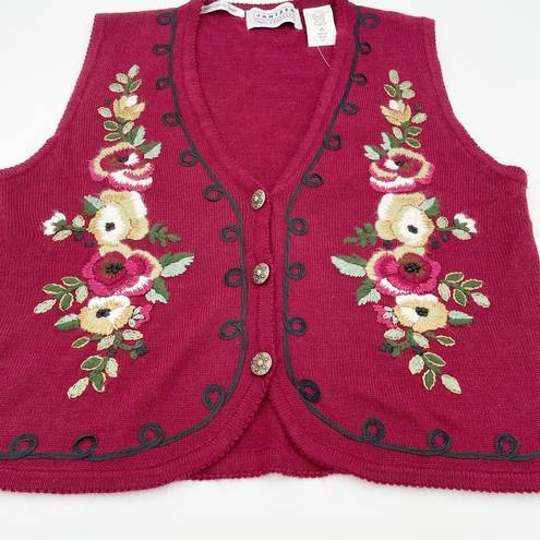 Jantzen Vintage  Classics Women's Floral Embroidered Sweater Vest Maroon Red NWT