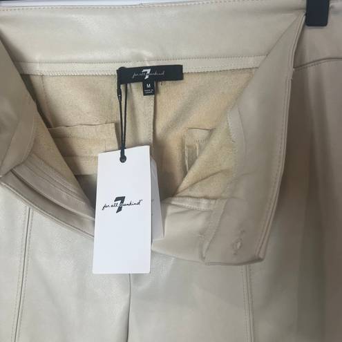 7 For All Mankind Cream Faux Leather Wide Leg Pants