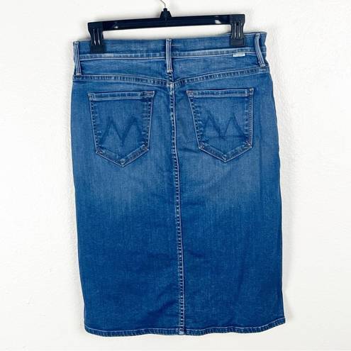 The Moon MOTHER Blue High Waisted Front Button Pockets Midi Jean Skirt, Size 27