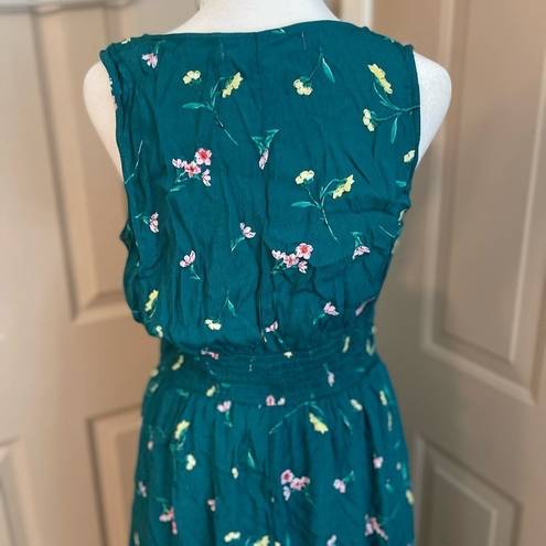 The Row  A teal floral double breasted gold button lined rayon midi dress size M.