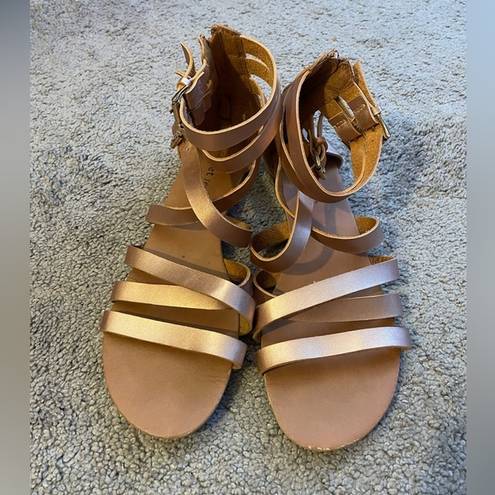 Wet Seal  Tan Gold Gladiator Style Sandal With Triple Buckle- Size 9