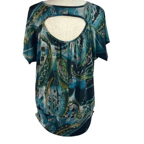 AB Studio  X-Large Top Paisley Abstract Dolman Sleeve Scoop Neck Cut-Out Stretch