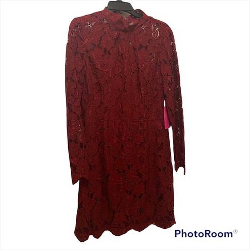 Betsey Johnson  Red floral lace dress women’s size 12 NWT long lace sleeves