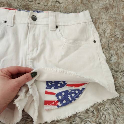 Venus  Americana Cut-Off Denim Shorts Flag Print Peek-a-boo Pockets Size 8