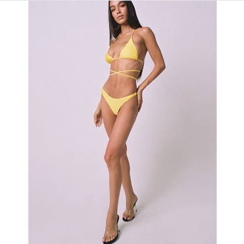 Tiger Mist Yellow  Bikini Set With Beaded Chain 